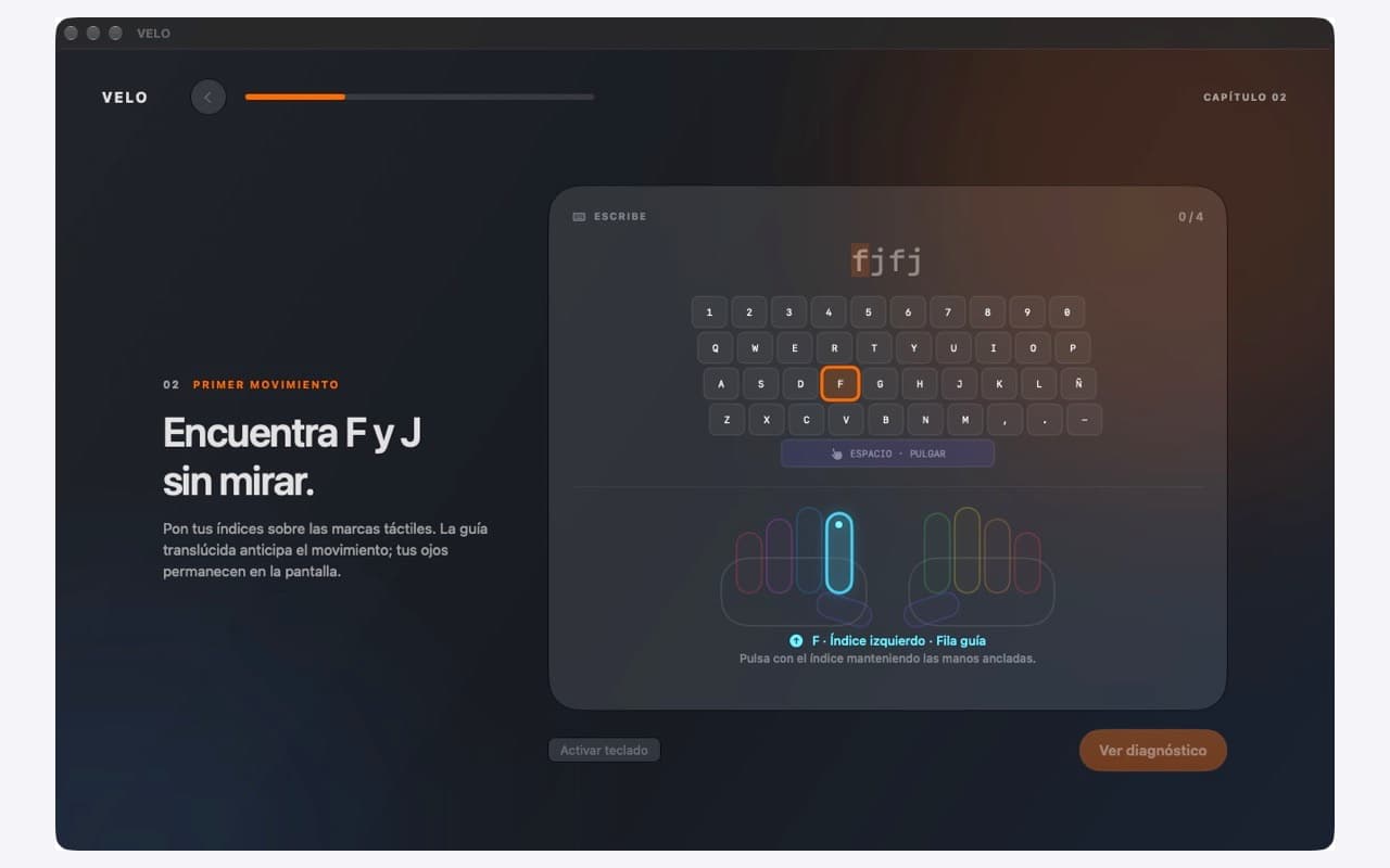 Guía de teclado y dedos de VELO